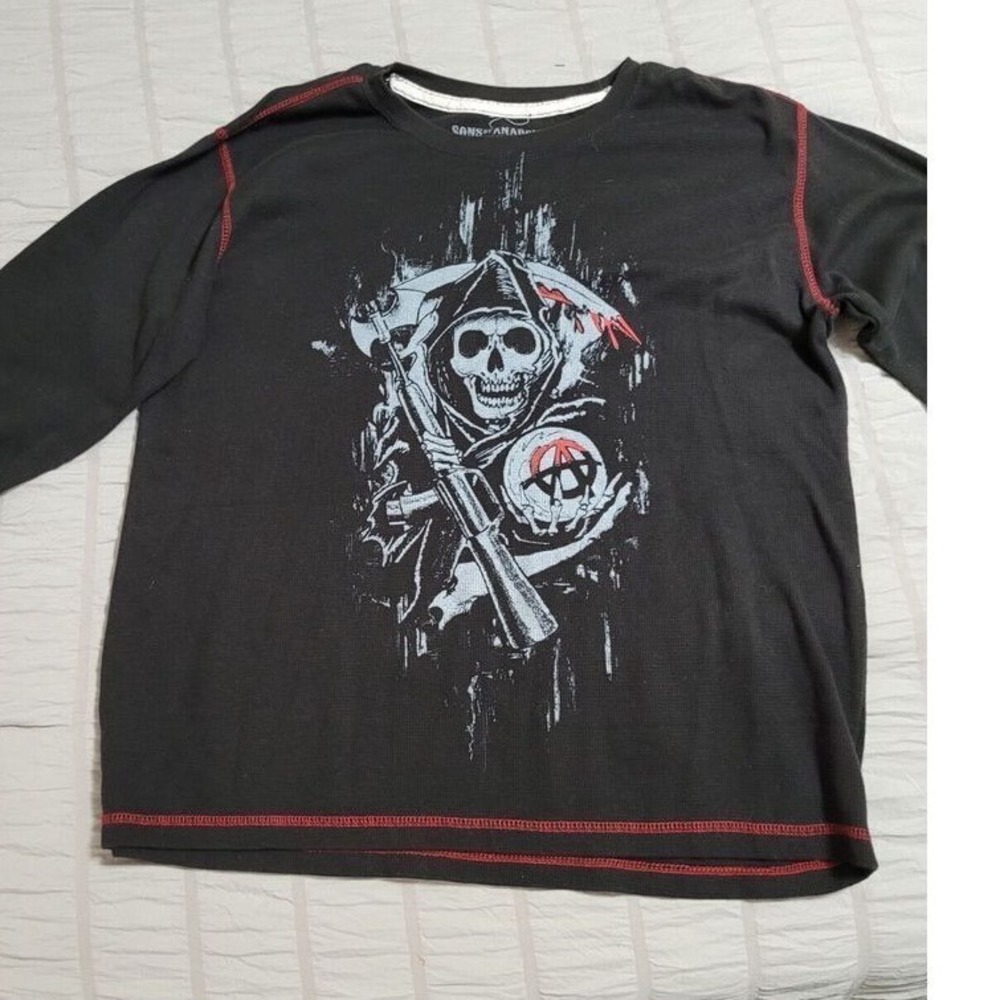 Sons Of Anarchy Thermal Shirt Mens 2XL Black Biker Grim‎ Reaper Graphic Grunge